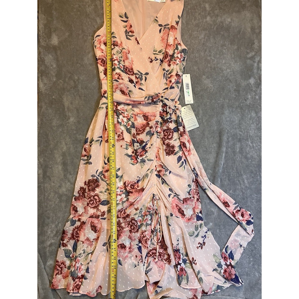 Eliza J Dress Sleeveless 8 V-Neck Bodycon Chiffon Ruched Pink Floral Spring NWT - Picture 5 of 9